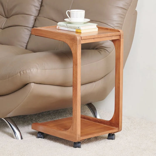 The Locus C Shape Side Laptop Table With Wheels & Lift Top | Acacia Wood