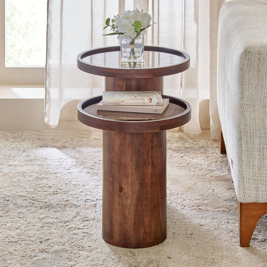 Imperial Nest of 2 Tables Glass Top Sheesham Wood