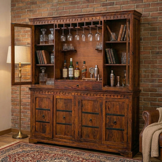 Heritage Bar cabinet | Acacia Wood | Honey