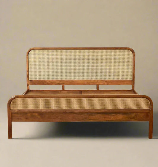 The Helios Rattan Cage Platform Bed | Mango Wood