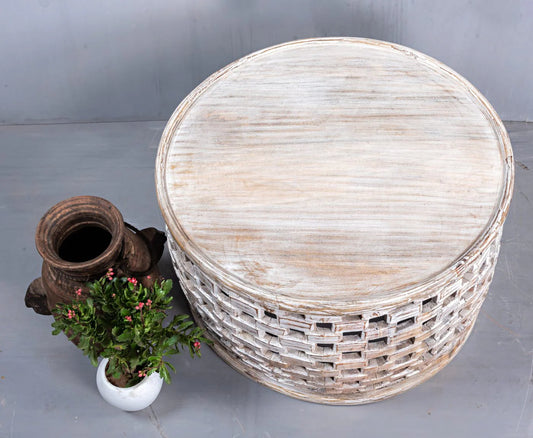 Classic Antique Center Coffee Table | Mango Wood | White Washed