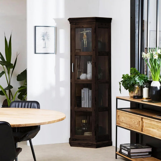 Countryside Corner Cabinet Bookshelf | Mango Wood | Walnut Finish