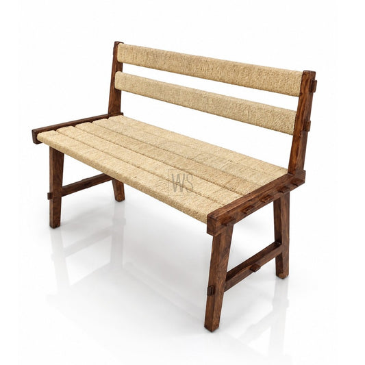 Aroha Wooden Bench Handwoven Rope | Acacia Wood