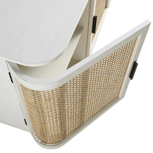 Rattan Weave White Sideboard Cabinet 3 Door | Mango Wood