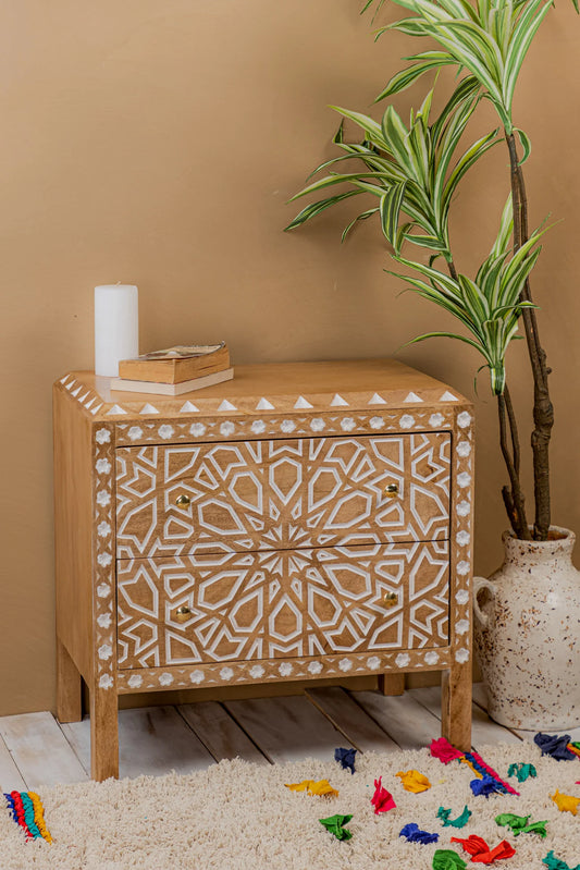 Fulwari Bedside Table Hand carved And Painted Solid Mango Wood Traditional Art #2