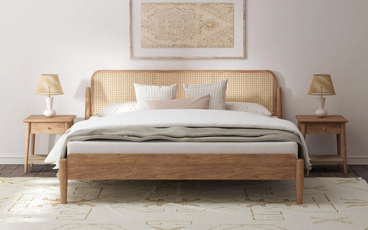 The Selene Rattan Cage Platform Bed | Mango Wood