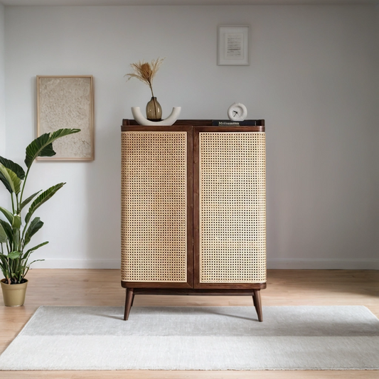 Rattan Weave Shoe Rack | Sheesham Wood