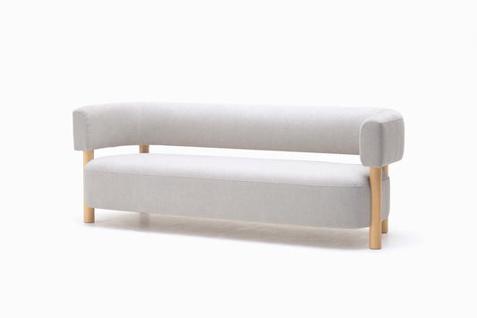 The Dune Three Seater Sofa | Beige Boucle | White Plain