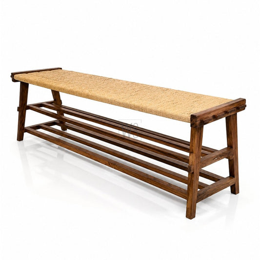 Sāmrā Wooden Bench Handwoven Rope | Teak Wood