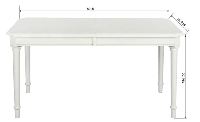 White table with measurements