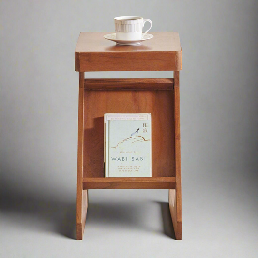 Z Shape Side & End Table With Book Storage Acacia Wood
