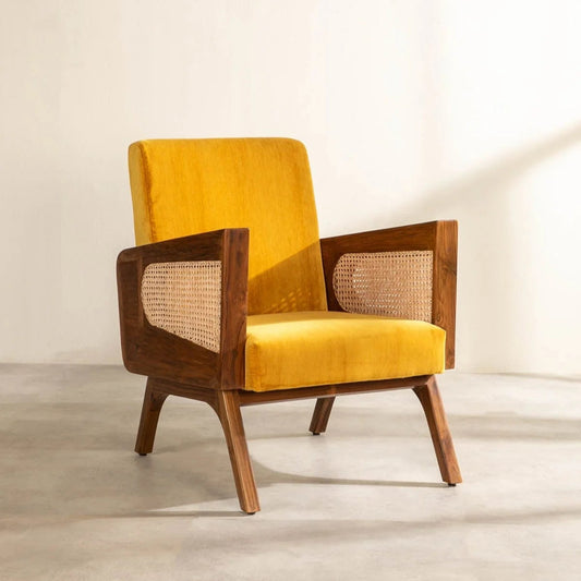 Cozie Yellow Arm Chair | Sheesham Wood | Natural Finish