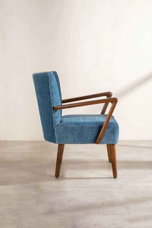 Galen Lounge Chair Blue | Sheesham Wood | Natural Finish