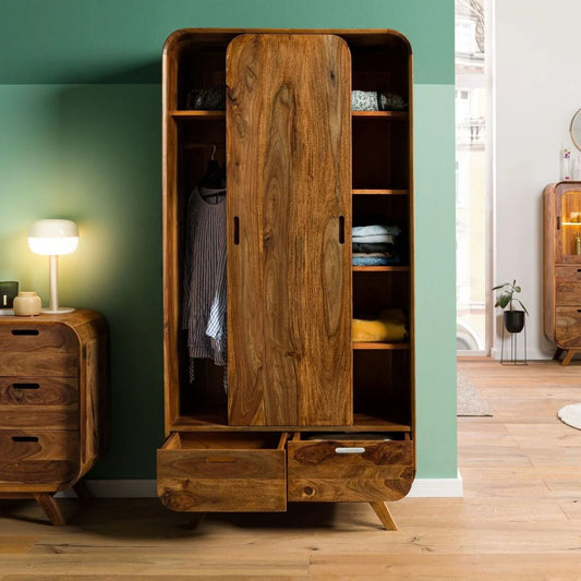 Morocco Almirah Wardrobe Cabinet | Mango Wood Wood | Honey Finish