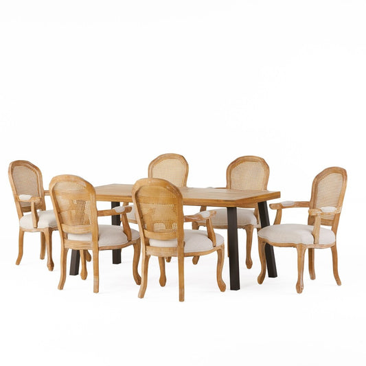 Oxford 6 Seater Dining Set | Premium Oak Wood | Rattan Chairs