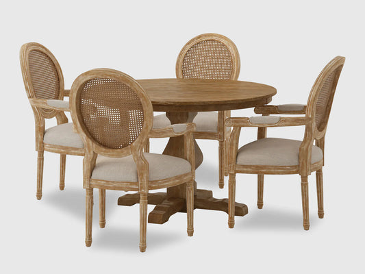 Oxford 4 Seater Dining Set | Premium Oak Wood | Rattan Chair