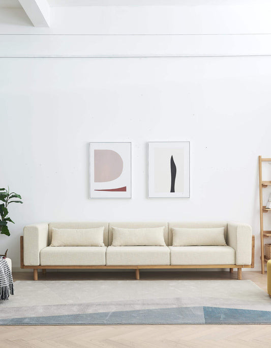 The Sparrow White Sofa With Ottoman Premium Quality Fabric Solid Oak Wood