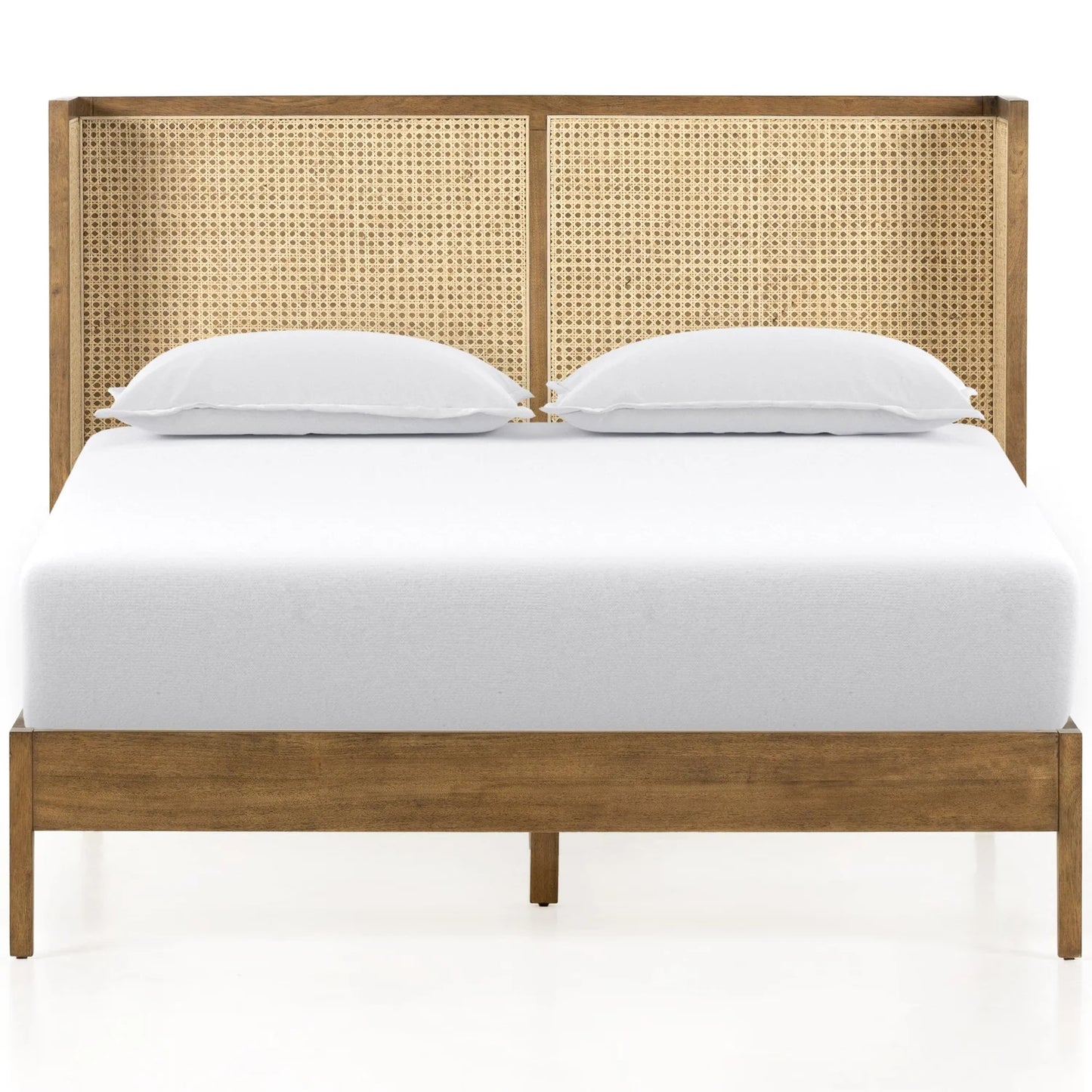 The Cantilever Rattan Cage Upholstered Bed | Teak Wood