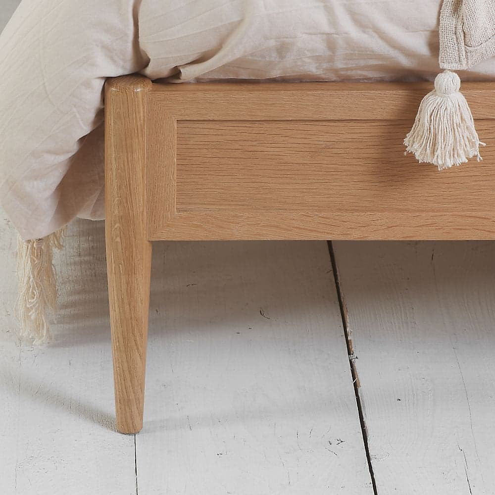 Golden Grain Rattan Platform Bed | Oak Wood | Natural Finish