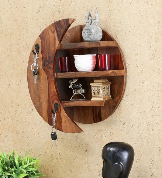 Moon Shaped Wall Shelf & Hanger Sheesham Wood
