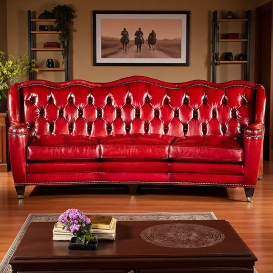 The Lutyens Chesterfield Three Seater Sofa | Bright Red