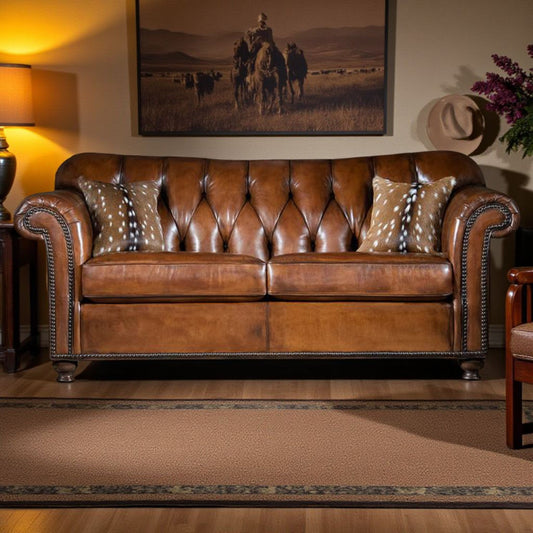 The Lincoln Chesterfield Three Seater Sofa | Caramel Brown