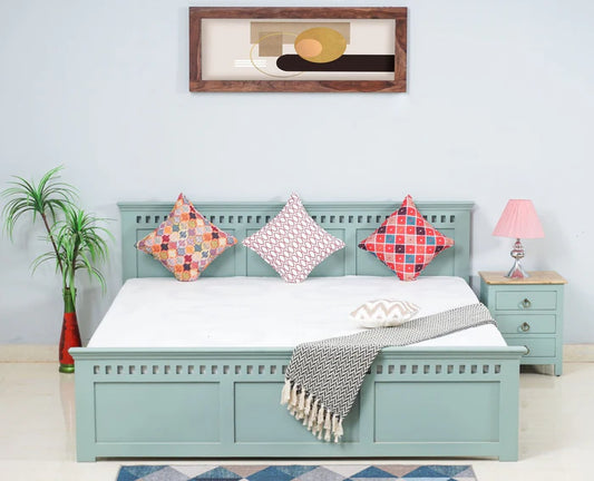 Blossom Green Platform Bed | Mango Wood