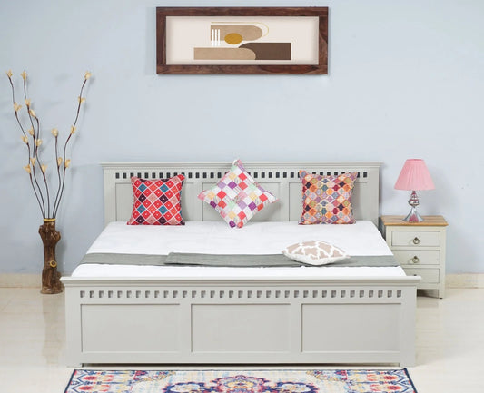 Blossom Milky White Platform Bed | Mango Wood