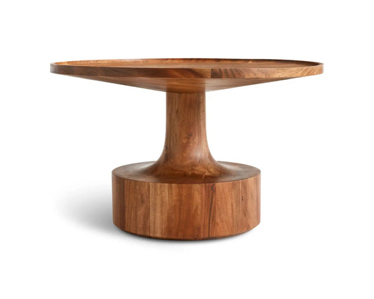 Wooden round table on a white background