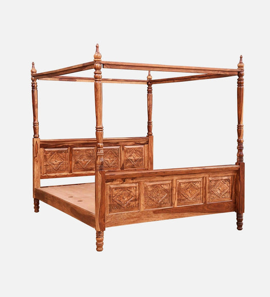 Classic Four Poster Bed Sheesham Wood Light Honey Finish