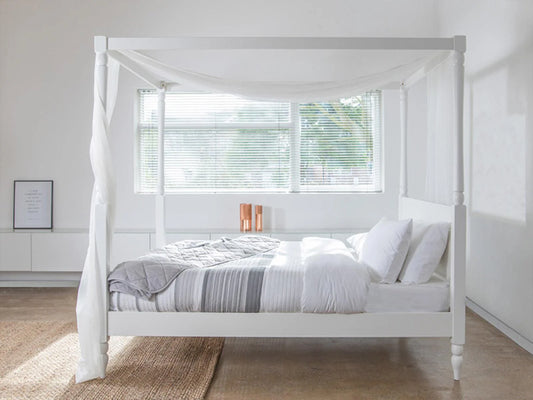 Elara White Four Poster bed | Mango Wood | White