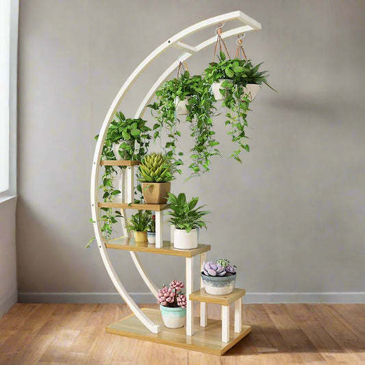 Plant Stand White Arc Shaped | Oak Wood