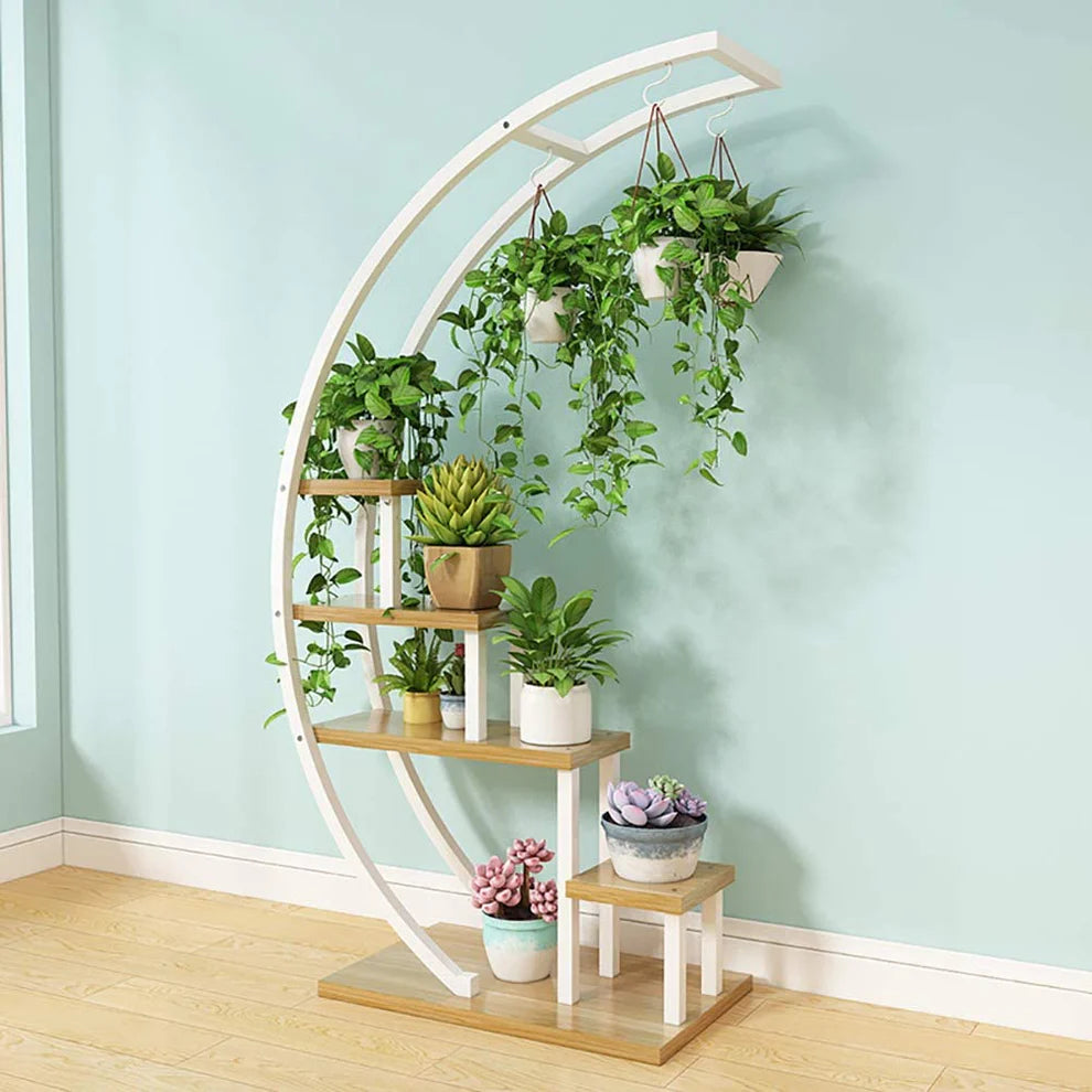 oak plant stands indoor Plant Stand White Arc Shaped