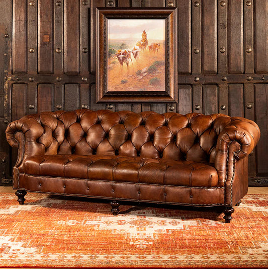 The Kensington Chesterfield Three Seater Sofa | Caramel Brown