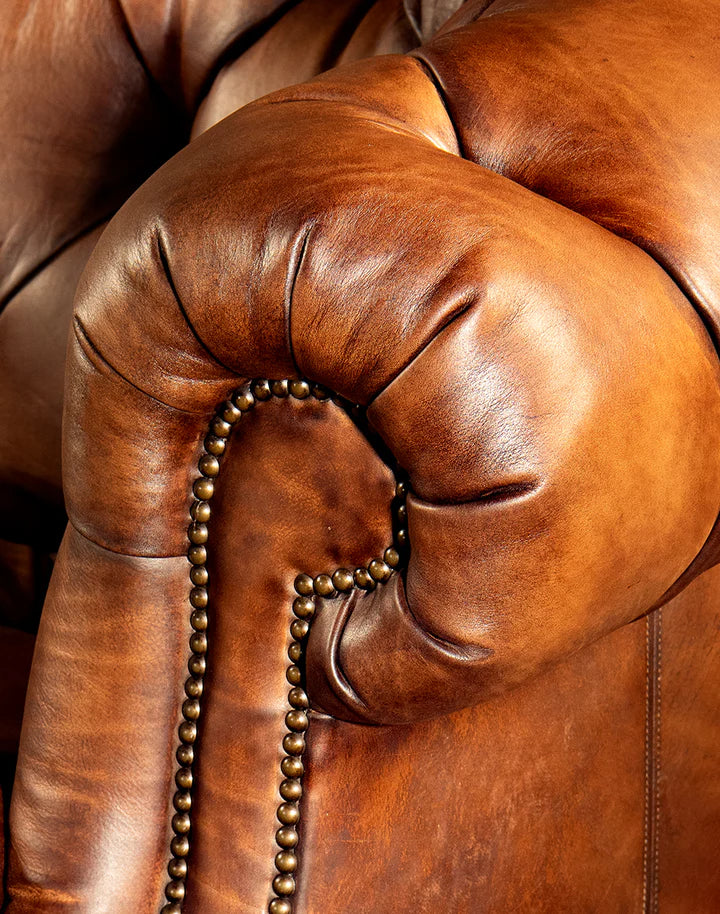 The Kensington Chesterfield Three Seater Sofa | Caramel Brown