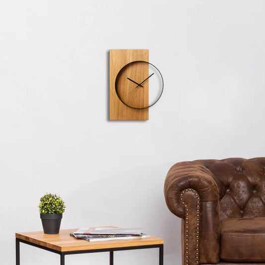 Clock Modern Metal Frame | Oak Wood | Home Decor