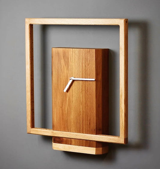 Clock Modern Metal Frame | Oak Wood | Home Decor