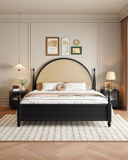 The Atom Platform Bed | Rattan Headboard