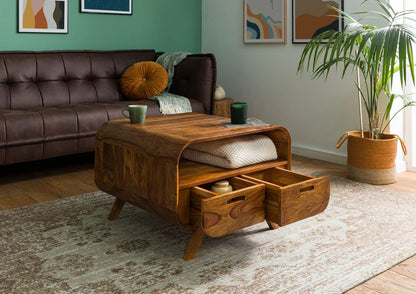 Morocco Coffee Table 2 Drawer Coffee | Mango Wood | Honey Finish