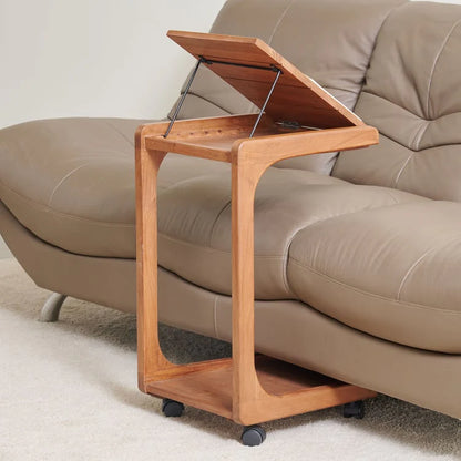 The Locus C Shape Side Laptop Table With Wheels & Lift Top | Acacia Wood