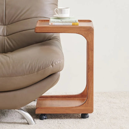 The Locus C Shape Side Laptop Table With Wheels & Lift Top | Acacia Wood