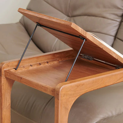The Locus C Shape Side Laptop Table With Wheels & Lift Top | Acacia Wood
