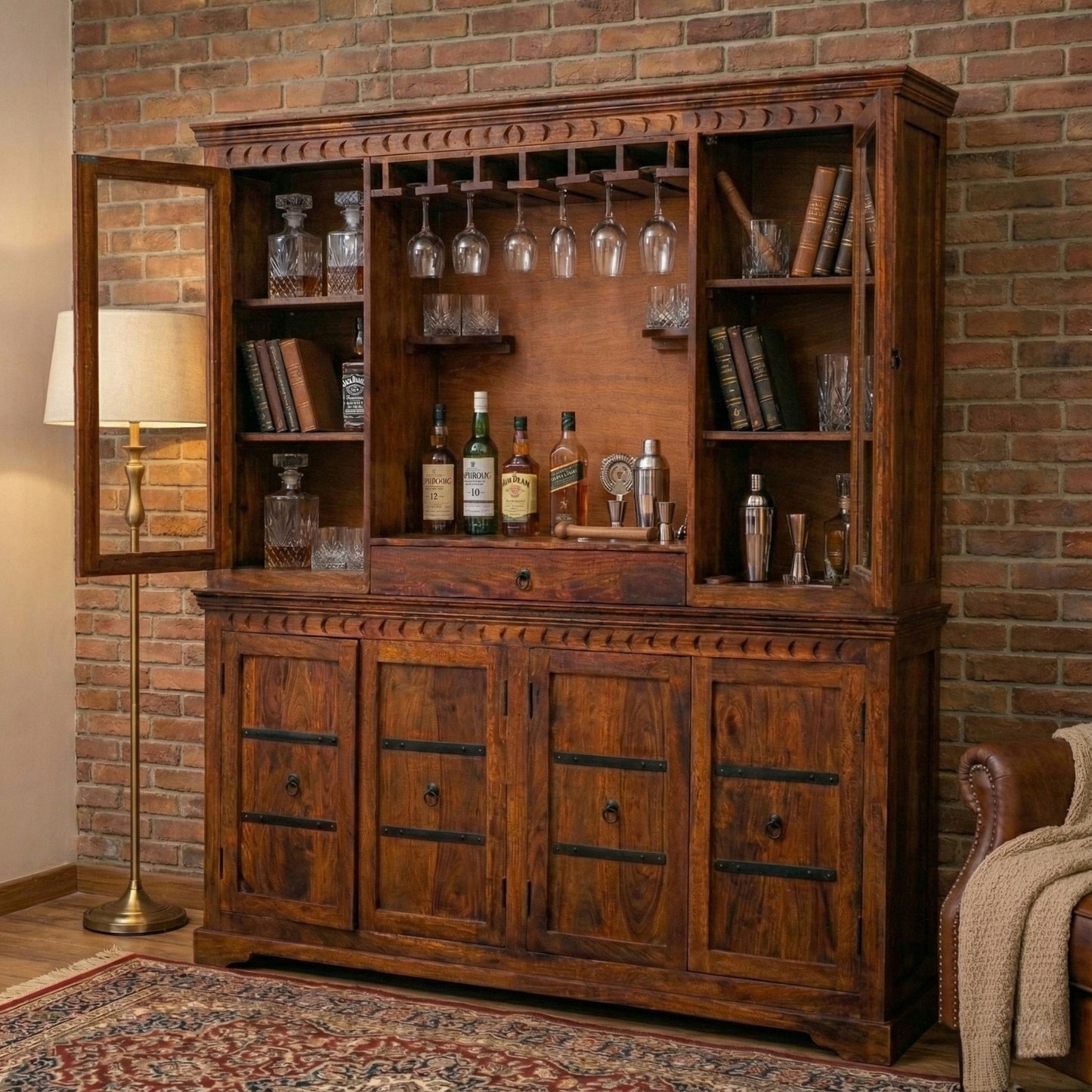 Heritage Bar cabinet | Acacia Wood | Honey