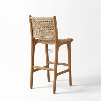Yewforge Counter/Bar Chair Stool | Premium Teak Wood & Rattan