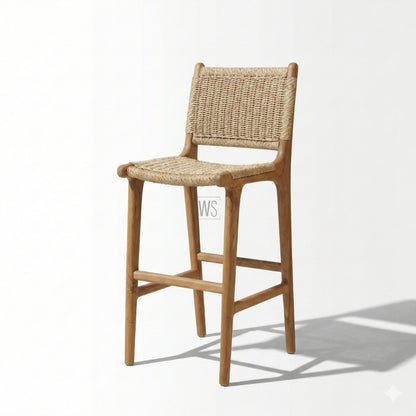 Yewforge Counter/Bar Chair Stool | Premium Teak Wood & Rattan