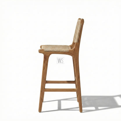 Yewforge Counter/Bar Chair Stool | Premium Teak Wood & Rattan