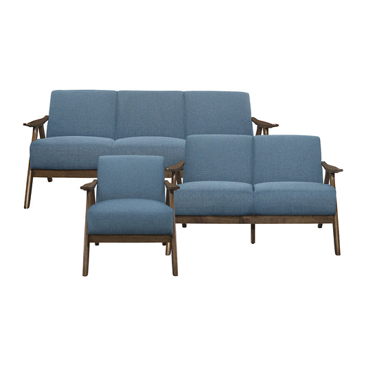 The Nocturne Blue Sofa Set | Acacia Wood