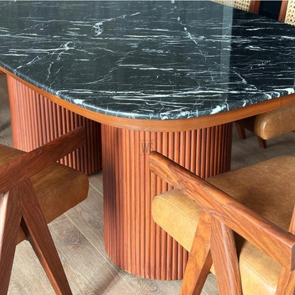 Forge 6 Seater Dining Set | Teak Wood | Marble Top