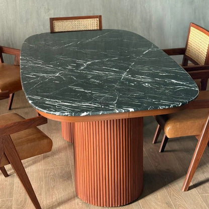 Forge 6 Seater Dining Set | Teak Wood | Marble Top