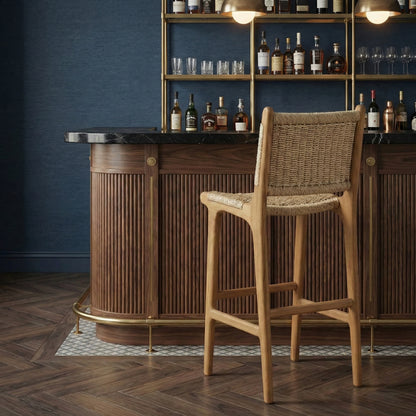 Yewforge Counter/Bar Chair Stool | Premium Teak Wood & Rattan